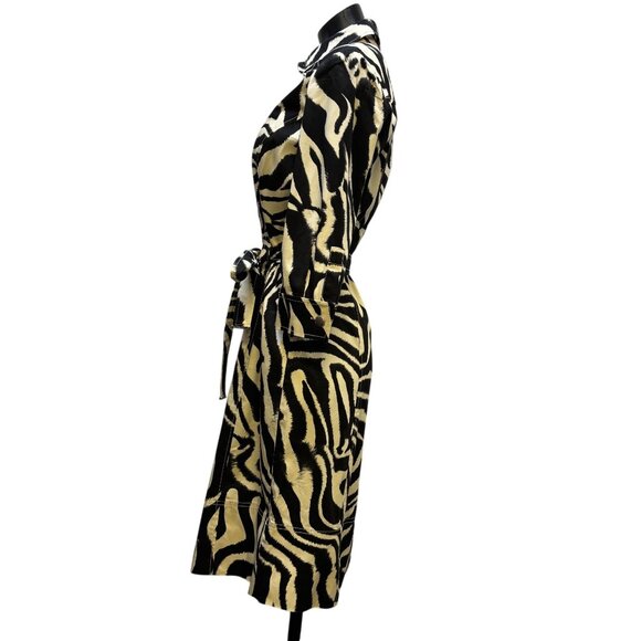 St John Sport Tan & Black Zebra Print Belted Shirt Dress With 3/4 Sleeves & Butt - Picture 4 of 8